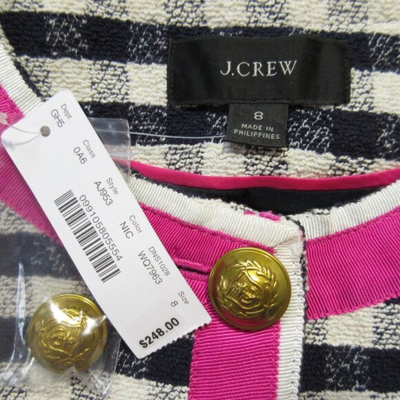 NWT J.Crew Grosgrain-trim Lady Jacket in Navy Ivory Check Gingham Tweed 8 - Picture 6 of 7